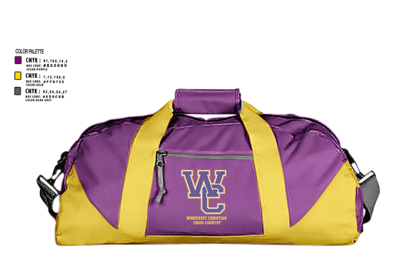 Duffle Bag, Woodcrest Christian, Cross Country, Teamtime, Team time, sublimation, custom sports apparel, team uniforms, spirit wear, spiritwear, sports uniforms, custom shirts, team store, custom team store, fundraiser sports, apparel fundraiser