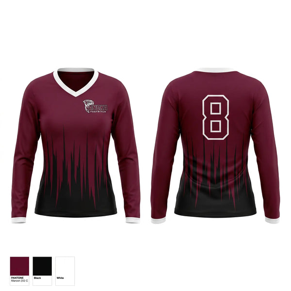 Womens Long Sleeve Vneck Shirt, Anoka Tornadoes, Softball, Teamtime, Team time, sublimation, custom sports apparel, team uniforms, spirit wear, spiritwear, sports uniforms, custom shirts, team store, custom team store, fundraiser sports, apparel fundraiser