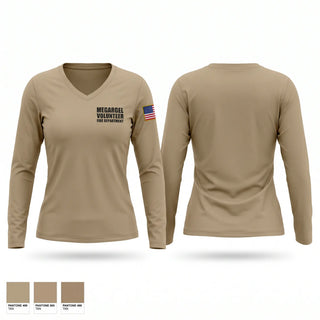 Womens Long Sleeve Vneck Shirt, Megargel Volunteer Fire Department, Fire Department, Teamtime, Team time, sublimation, custom sports apparel, team uniforms, spirit wear, spiritwear, sports uniforms, custom shirts, team store, custom team store, fundraiser sports, apparel fundraiser