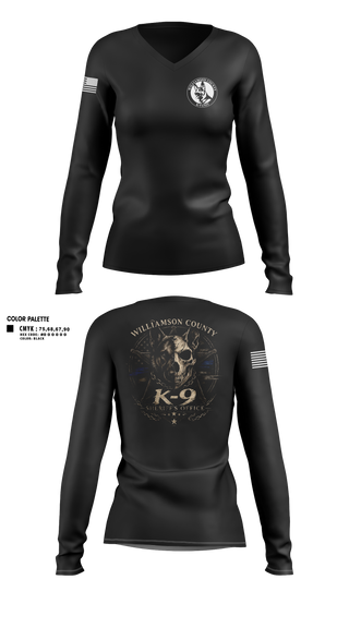 Womens Long Sleeve Vneck Shirt, Williamson County K-9 Unit, Police, Teamtime, Team time, sublimation, custom sports apparel, team uniforms, spirit wear, spiritwear, sports uniforms, custom shirts, team store, custom team store, fundraiser sports, apparel fundraiser