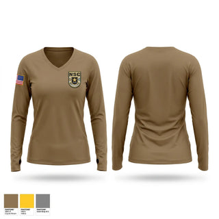 Womens Long Sleeve Vneck Shirt, National Simulation Center, Army, Teamtime, Team time, sublimation, custom sports apparel, team uniforms, spirit wear, spiritwear, sports uniforms, custom shirts, team store, custom team store, fundraiser sports, apparel fundraiser