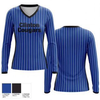 Womens Long Sleeve Vneck Shirt, Clinton Cougars, Baseball, Teamtime, Team time, sublimation, custom sports apparel, team uniforms, spirit wear, spiritwear, sports uniforms, custom shirts, team store, custom team store, fundraiser sports, apparel fundraiser