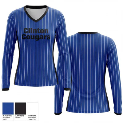 Clinton Cougars 84876273 Women's Long Sleeve V-neck Shirt - 1