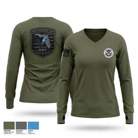 Womens Long Sleeve Vneck Shirt, Miami RRT, Police, Teamtime, Team time, sublimation, custom sports apparel, team uniforms, spirit wear, spiritwear, sports uniforms, custom shirts, team store, custom team store, fundraiser sports, apparel fundraiser
