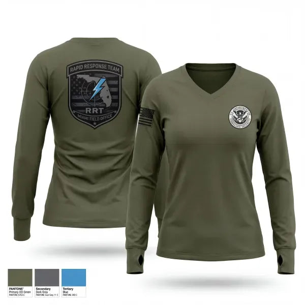 Womens Long Sleeve Vneck Shirt, Miami RRT, Police, Teamtime, Team time, sublimation, custom sports apparel, team uniforms, spirit wear, spiritwear, sports uniforms, custom shirts, team store, custom team store, fundraiser sports, apparel fundraiser