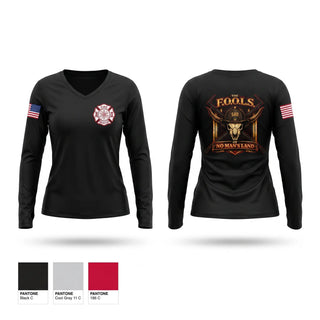 Womens Long Sleeve Vneck Shirt, F.O.O.L.S. Of No Man’s Land, Fire Department, Teamtime, Team time, sublimation, custom sports apparel, team uniforms, spirit wear, spiritwear, sports uniforms, custom shirts, team store, custom team store, fundraiser sports, apparel fundraiser