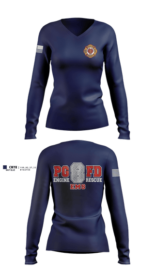 Womens Long Sleeve Vneck Shirt, Pleasant Gap Fire Company, EMS/EMT, Teamtime, Team time, sublimation, custom sports apparel, team uniforms, spirit wear, spiritwear, sports uniforms, custom shirts, team store, custom team store, fundraiser sports, apparel fundraiser