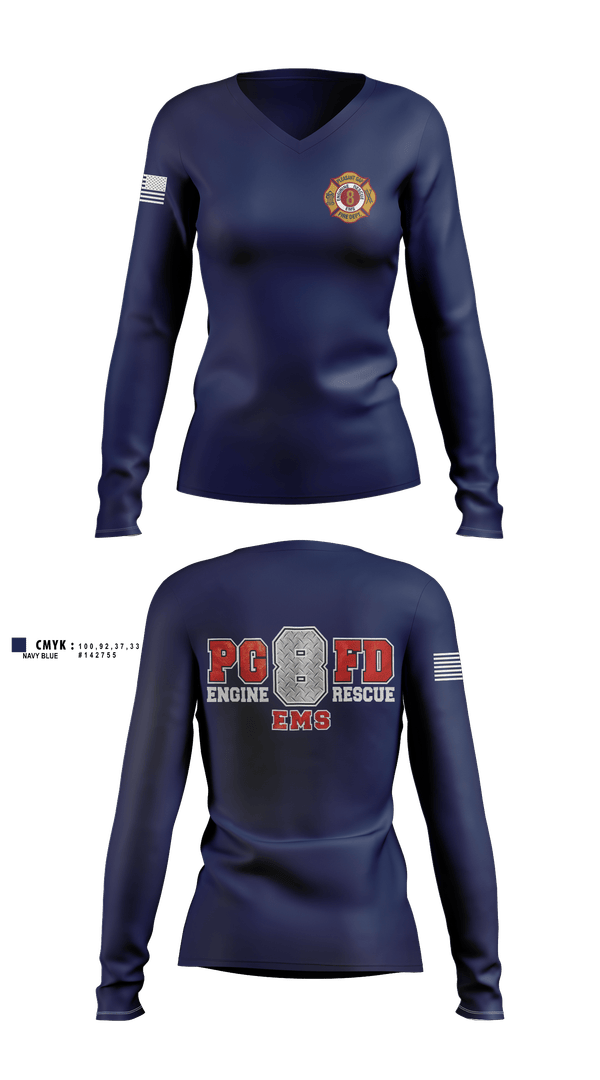 Womens Long Sleeve Vneck Shirt, Pleasant Gap Fire Company, EMS/EMT, Teamtime, Team time, sublimation, custom sports apparel, team uniforms, spirit wear, spiritwear, sports uniforms, custom shirts, team store, custom team store, fundraiser sports, apparel fundraiser