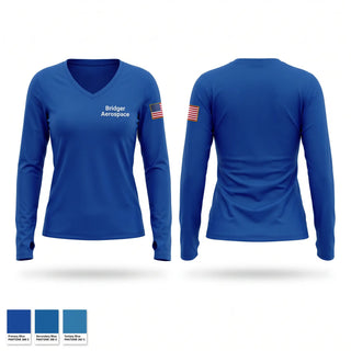 Womens Long Sleeve Vneck Shirt, Bridger Aerospace, Fire Department, Teamtime, Team time, sublimation, custom sports apparel, team uniforms, spirit wear, spiritwear, sports uniforms, custom shirts, team store, custom team store, fundraiser sports, apparel fundraiser