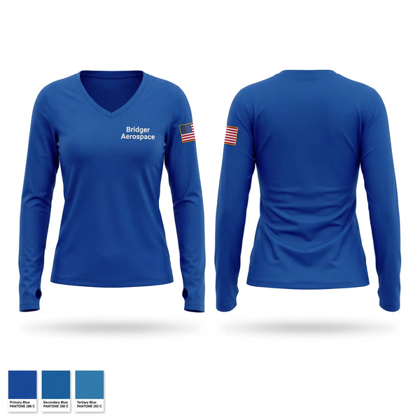Womens Long Sleeve Vneck Shirt, Bridger Aerospace, Fire Department, Teamtime, Team time, sublimation, custom sports apparel, team uniforms, spirit wear, spiritwear, sports uniforms, custom shirts, team store, custom team store, fundraiser sports, apparel fundraiser