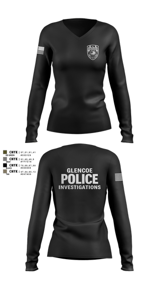 Womens Long Sleeve Vneck Shirt, Glencoe Investigations, Police, Teamtime, Team time, sublimation, custom sports apparel, team uniforms, spirit wear, spiritwear, sports uniforms, custom shirts, team store, custom team store, fundraiser sports, apparel fundraiser
