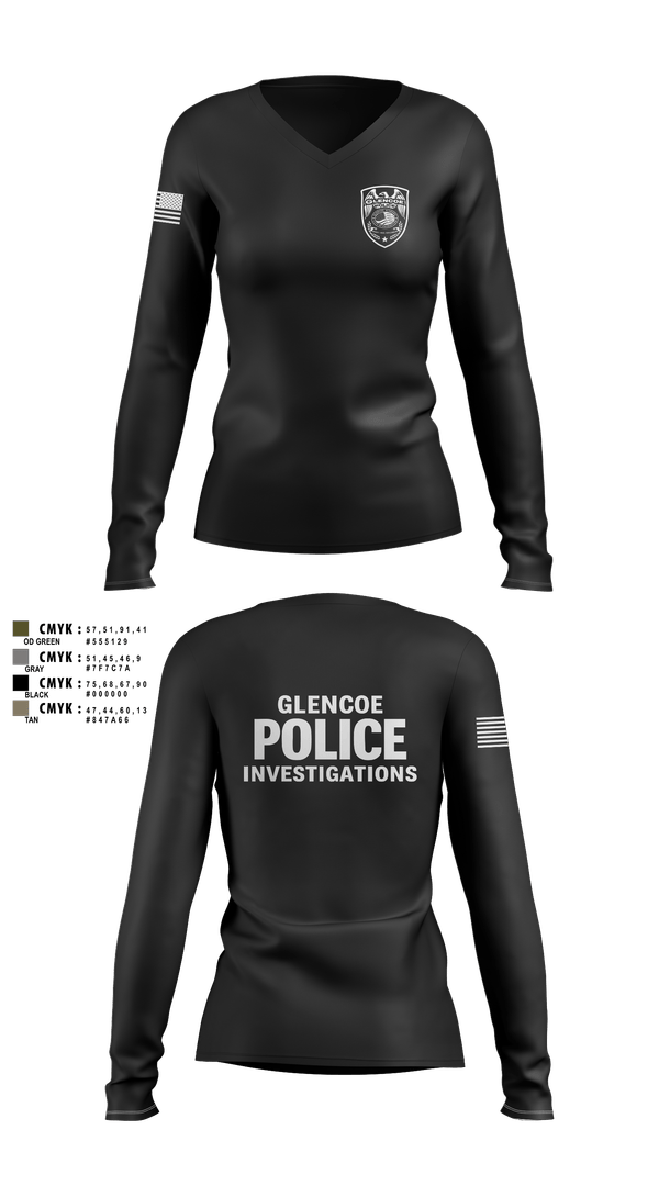 Womens Long Sleeve Vneck Shirt, Glencoe Investigations, Police, Teamtime, Team time, sublimation, custom sports apparel, team uniforms, spirit wear, spiritwear, sports uniforms, custom shirts, team store, custom team store, fundraiser sports, apparel fundraiser