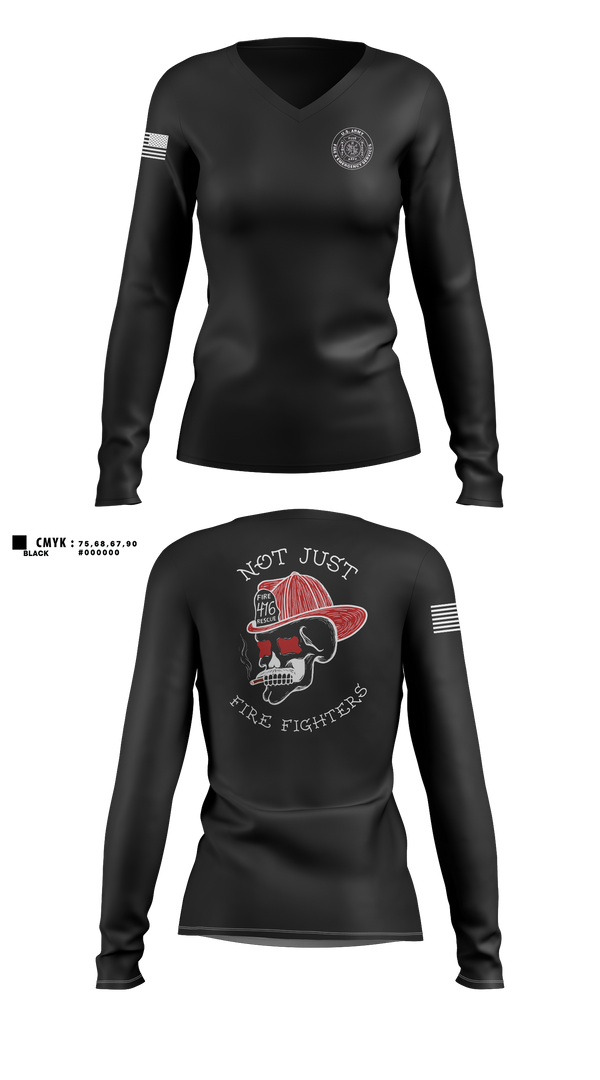 Womens Long Sleeve Vneck Shirt, 476th EN DET FF, Army, Teamtime, Team time, sublimation, custom sports apparel, team uniforms, spirit wear, spiritwear, sports uniforms, custom shirts, team store, custom team store, fundraiser sports, apparel fundraiser