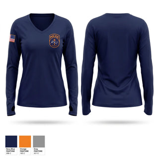 Womens Long Sleeve Vneck Shirt, Hackensack Police Emergency Service Unit, Police, Teamtime, Team time, sublimation, custom sports apparel, team uniforms, spirit wear, spiritwear, sports uniforms, custom shirts, team store, custom team store, fundraiser sports, apparel fundraiser
