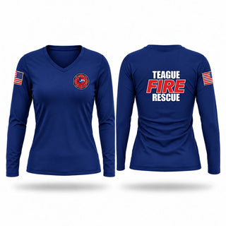 Womens Long Sleeve Vneck Shirt, Teague fire department station 9, Fire Department, Teamtime, Team time, sublimation, custom sports apparel, team uniforms, spirit wear, spiritwear, sports uniforms, custom shirts, team store, custom team store, fundraiser sports, apparel fundraiser