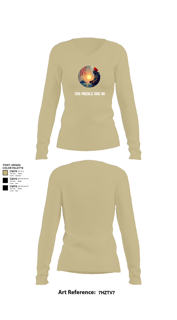 Womens Long Sleeve Vneck Shirt, Uss Preble DDG 88, , Teamtime, Team time, sublimation, custom sports apparel, team uniforms, spirit wear, spiritwear, sports uniforms, custom shirts, team store, custom team store, fundraiser sports, apparel fundraiser