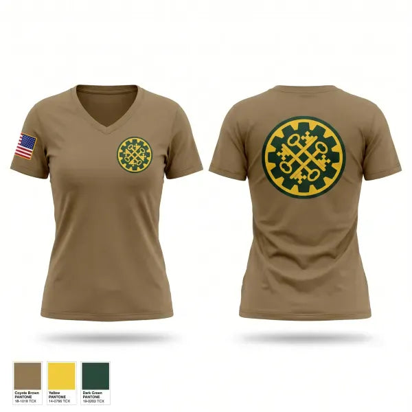 Womens Short Sleeve Vneck Shirt, 1775th military police, National Guard, Teamtime, Team time, sublimation, custom sports apparel, team uniforms, spirit wear, spiritwear, sports uniforms, custom shirts, team store, custom team store, fundraiser sports, apparel fundraiser