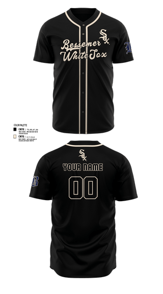 Full Button Baseball Jersey, Bessemer WhiteSox, Baseball, Teamtime, Team time, sublimation, custom sports apparel, team uniforms, spirit wear, spiritwear, sports uniforms, custom shirts, team store, custom team store, fundraiser sports, apparel fundraiser