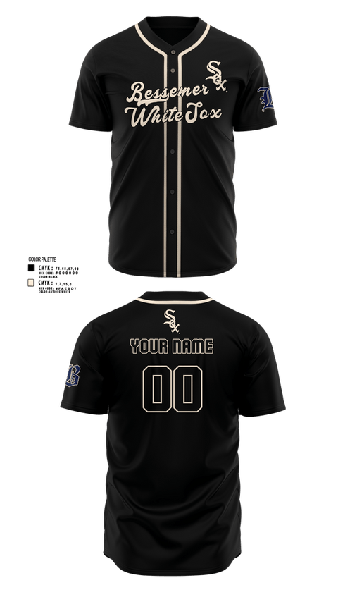 Full Button Baseball Jersey, Bessemer WhiteSox, Baseball, Teamtime, Team time, sublimation, custom sports apparel, team uniforms, spirit wear, spiritwear, sports uniforms, custom shirts, team store, custom team store, fundraiser sports, apparel fundraiser