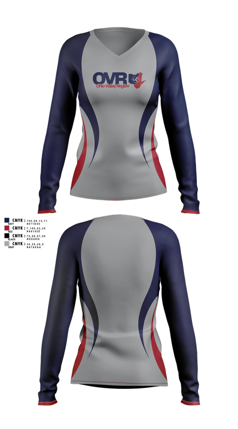 Womens Long Sleeve Vneck Shirt, Ohio Valley Region Volleyball, Women's Volleyball, Teamtime, Team time, sublimation, custom sports apparel, team uniforms, spirit wear, spiritwear, sports uniforms, custom shirts, team store, custom team store, fundraiser sports, apparel fundraiser