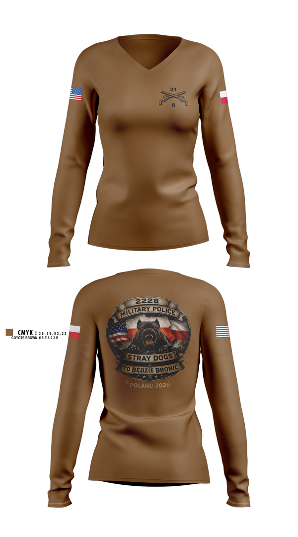 Womens Long Sleeve Vneck Shirt, 2228TH MP CO 3rd PLT, National Guard, Teamtime, Team time, sublimation, custom sports apparel, team uniforms, spirit wear, spiritwear, sports uniforms, custom shirts, team store, custom team store, fundraiser sports, apparel fundraiser