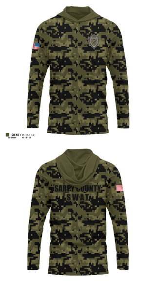 Long Sleeve Performance Shirt with hood, Sarpy County SWAT, Police, Teamtime, Team time, sublimation, custom sports apparel, team uniforms, spirit wear, spiritwear, sports uniforms, custom shirts, team store, custom team store, fundraiser sports, apparel fundraiser