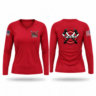 Womens Long Sleeve Vneck Shirt, Fire Department Love County, Fire Department, Teamtime, Team time, sublimation, custom sports apparel, team uniforms, spirit wear, spiritwear, sports uniforms, custom shirts, team store, custom team store, fundraiser sports, apparel fundraiser