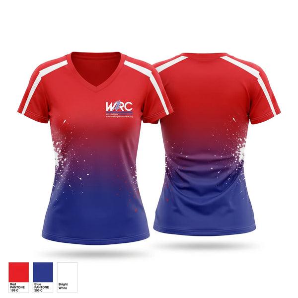 Womens Short Sleeve Vneck Shirt, Wellington Runners Club, Spirit Store, Teamtime, Team time, sublimation, custom sports apparel, team uniforms, spirit wear, spiritwear, sports uniforms, custom shirts, team store, custom team store, fundraiser sports, apparel fundraiser