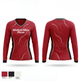 Womens Long Sleeve Vneck Shirt, Wicked Slice Pizza, Softball, Teamtime, Team time, sublimation, custom sports apparel, team uniforms, spirit wear, spiritwear, sports uniforms, custom shirts, team store, custom team store, fundraiser sports, apparel fundraiser