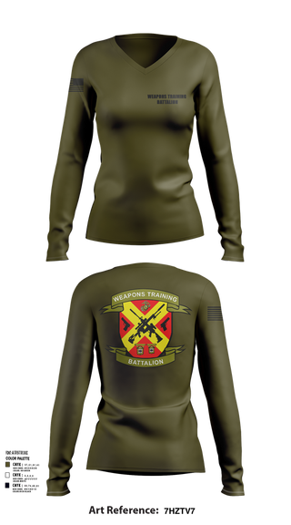 Womens Long Sleeve Vneck Shirt, Weapons Training Battalion, Marines, Teamtime, Team time, sublimation, custom sports apparel, team uniforms, spirit wear, spiritwear, sports uniforms, custom shirts, team store, custom team store, fundraiser sports, apparel fundraiser
