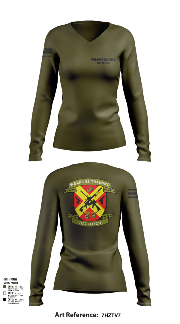 Womens Long Sleeve Vneck Shirt, Weapons Training Battalion, Marines, Teamtime, Team time, sublimation, custom sports apparel, team uniforms, spirit wear, spiritwear, sports uniforms, custom shirts, team store, custom team store, fundraiser sports, apparel fundraiser