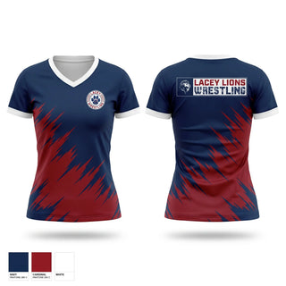 Womens Short Sleeve Vneck Shirt, Lacey Lions, Wrestling, Teamtime, Team time, sublimation, custom sports apparel, team uniforms, spirit wear, spiritwear, sports uniforms, custom shirts, team store, custom team store, fundraiser sports, apparel fundraiser