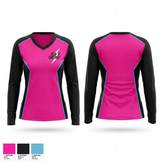 Womens Long Sleeve Vneck Shirt, Dub-V Energy, Men's Basketball, Teamtime, Team time, sublimation, custom sports apparel, team uniforms, spirit wear, spiritwear, sports uniforms, custom shirts, team store, custom team store, fundraiser sports, apparel fundraiser