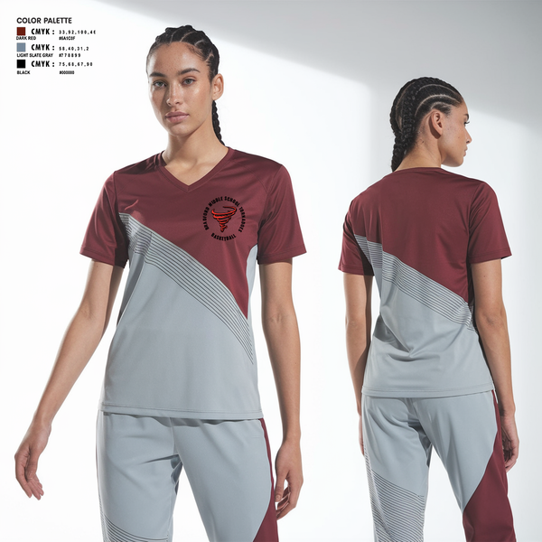 Womens Short Sleeve Vneck Shirt, Bradford Middle School Tornadoes, Women's Basketball, Teamtime, Team time, sublimation, custom sports apparel, team uniforms, spirit wear, spiritwear, sports uniforms, custom shirts, team store, custom team store, fundraiser sports, apparel fundraiser