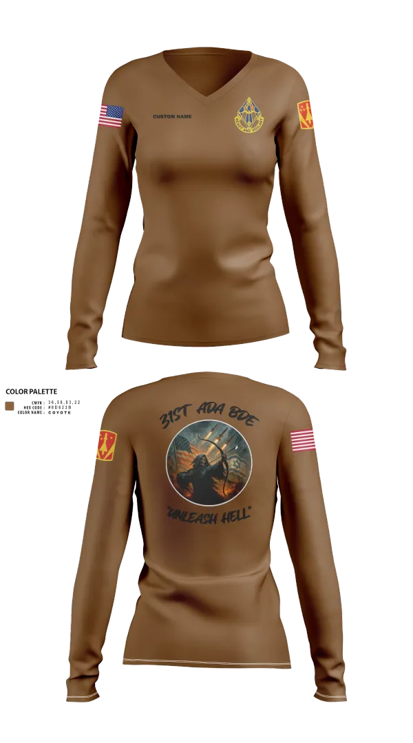 Womens Long Sleeve Vneck Shirt, HHB, 31st ADA BDE, , Teamtime, Team time, sublimation, custom sports apparel, team uniforms, spirit wear, spiritwear, sports uniforms, custom shirts, team store, custom team store, fundraiser sports, apparel fundraiser