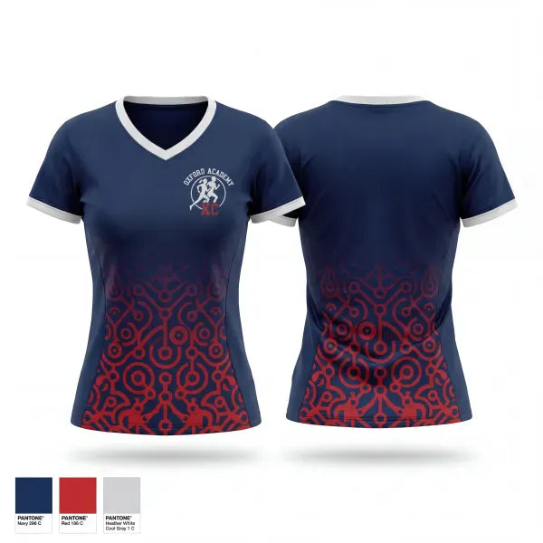 Womens Short Sleeve Vneck Shirt, Oxford Academy Patriots, Track & Field, Teamtime, Team time, sublimation, custom sports apparel, team uniforms, spirit wear, spiritwear, sports uniforms, custom shirts, team store, custom team store, fundraiser sports, apparel fundraiser