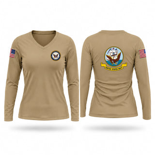 Womens Long Sleeve Vneck Shirt, USS Leyte Gulf CG-55, Navy, Teamtime, Team time, sublimation, custom sports apparel, team uniforms, spirit wear, spiritwear, sports uniforms, custom shirts, team store, custom team store, fundraiser sports, apparel fundraiser
