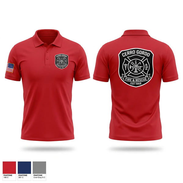 Short Sleeve Performance Polo, Cerro Gordo Fire Rescue, EMS/EMT, Teamtime, Team time, sublimation, custom sports apparel, team uniforms, spirit wear, spiritwear, sports uniforms, custom shirts, team store, custom team store, fundraiser sports, apparel fundraiser