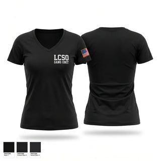 Womens Short Sleeve Vneck Shirt, LCSO GANG UNIT, Police, Teamtime, Team time, sublimation, custom sports apparel, team uniforms, spirit wear, spiritwear, sports uniforms, custom shirts, team store, custom team store, fundraiser sports, apparel fundraiser