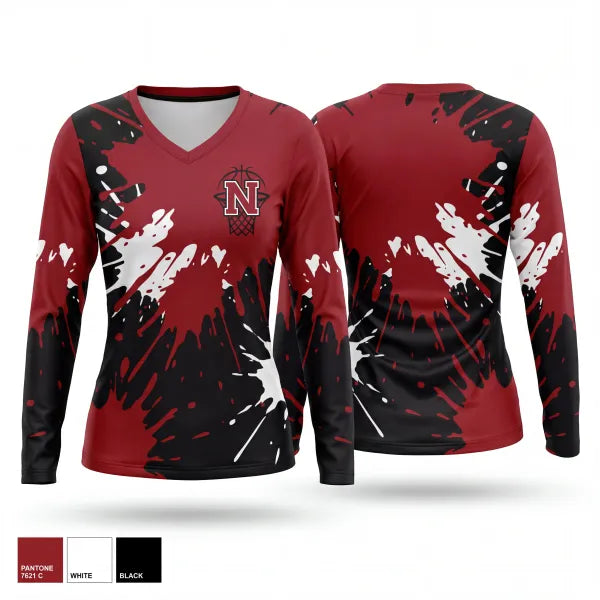 Womens Long Sleeve Vneck Shirt, North Attleboro, Women's Basketball, Teamtime, Team time, sublimation, custom sports apparel, team uniforms, spirit wear, spiritwear, sports uniforms, custom shirts, team store, custom team store, fundraiser sports, apparel fundraiser