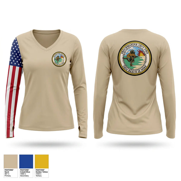 Womens Long Sleeve Vneck Shirt, Beachmaster Unit Two, Navy, Teamtime, Team time, sublimation, custom sports apparel, team uniforms, spirit wear, spiritwear, sports uniforms, custom shirts, team store, custom team store, fundraiser sports, apparel fundraiser