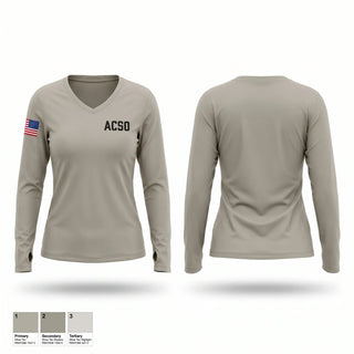 Womens Long Sleeve Vneck Shirt, ACSO, Police, Teamtime, Team time, sublimation, custom sports apparel, team uniforms, spirit wear, spiritwear, sports uniforms, custom shirts, team store, custom team store, fundraiser sports, apparel fundraiser