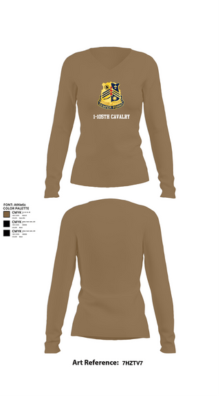Womens Long Sleeve Vneck Shirt, 1-105th cavalry, Army, Teamtime, Team time, sublimation, custom sports apparel, team uniforms, spirit wear, spiritwear, sports uniforms, custom shirts, team store, custom team store, fundraiser sports, apparel fundraiser