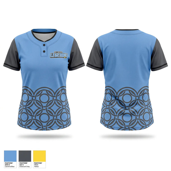 Two Button Softball Jersey, EC Ohio Legends, Softball, Teamtime, Team time, sublimation, custom sports apparel, team uniforms, spirit wear, spiritwear, sports uniforms, custom shirts, team store, custom team store, fundraiser sports, apparel fundraiser