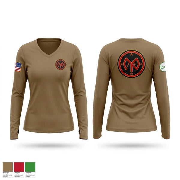 Womens Long Sleeve Vneck Shirt, A Co, 1-69th IN, National Guard, Teamtime, Team time, sublimation, custom sports apparel, team uniforms, spirit wear, spiritwear, sports uniforms, custom shirts, team store, custom team store, fundraiser sports, apparel fundraiser