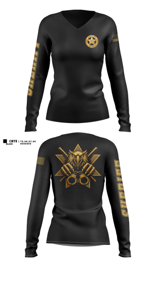 Womens Long Sleeve Vneck Shirt, Solano County Sheriff's Office Defensive Tactics Unit, Police, Teamtime, Team time, sublimation, custom sports apparel, team uniforms, spirit wear, spiritwear, sports uniforms, custom shirts, team store, custom team store, fundraiser sports, apparel fundraiser