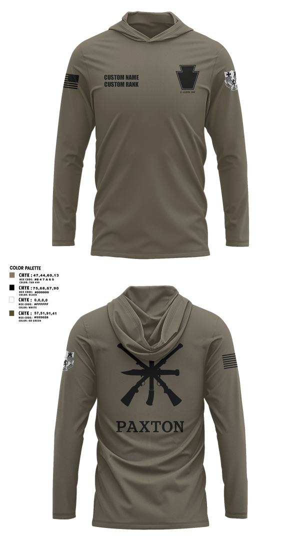 Long Sleeve Performance Shirt with hood, 2/112, Army, Teamtime, Team time, sublimation, custom sports apparel, team uniforms, spirit wear, spiritwear, sports uniforms, custom shirts, team store, custom team store, fundraiser sports, apparel fundraiser