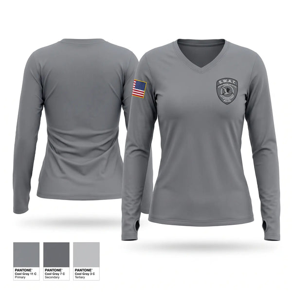 Womens Long Sleeve Vneck Shirt, S.W.A.T., Police, Teamtime, Team time, sublimation, custom sports apparel, team uniforms, spirit wear, spiritwear, sports uniforms, custom shirts, team store, custom team store, fundraiser sports, apparel fundraiser