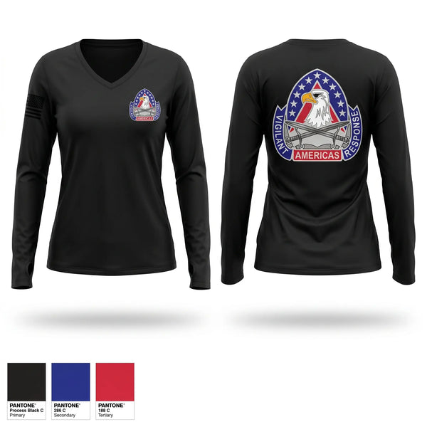 Womens Long Sleeve Vneck Shirt, 410th Contracting Support Brigade, Army, Teamtime, Team time, sublimation, custom sports apparel, team uniforms, spirit wear, spiritwear, sports uniforms, custom shirts, team store, custom team store, fundraiser sports, apparel fundraiser