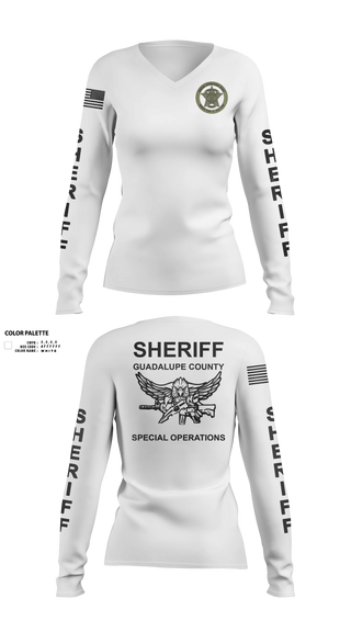 Womens Long Sleeve Vneck Shirt, Guadalupe County SWAT, Police, Teamtime, Team time, sublimation, custom sports apparel, team uniforms, spirit wear, spiritwear, sports uniforms, custom shirts, team store, custom team store, fundraiser sports, apparel fundraiser